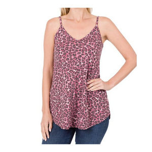 Women's Leopard Print V-neck/Scoop-neck, Reversible Spaghetti Cami, Cranberry XL